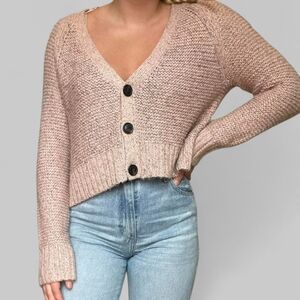 Pink Chunky Knit Cardigan Sweater Lightweight  Cotton Blend Cottagecore Size M